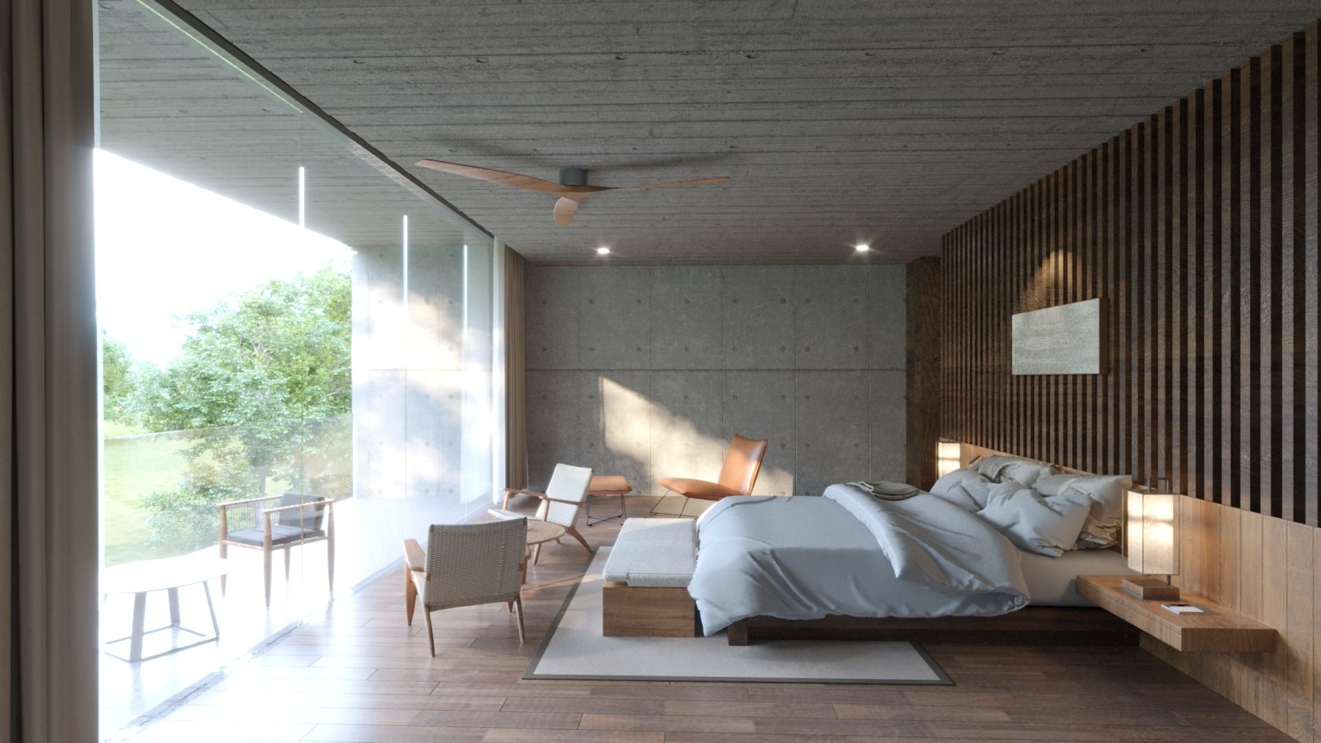 Bedroom opening onto the forest