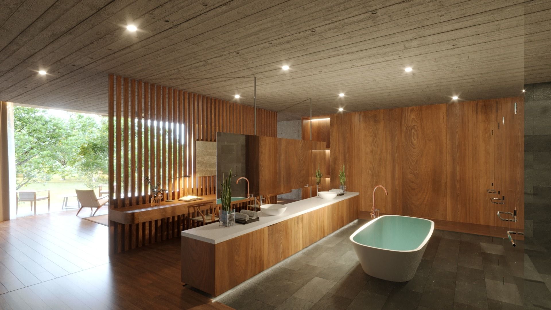 Bathroom and soaking tub