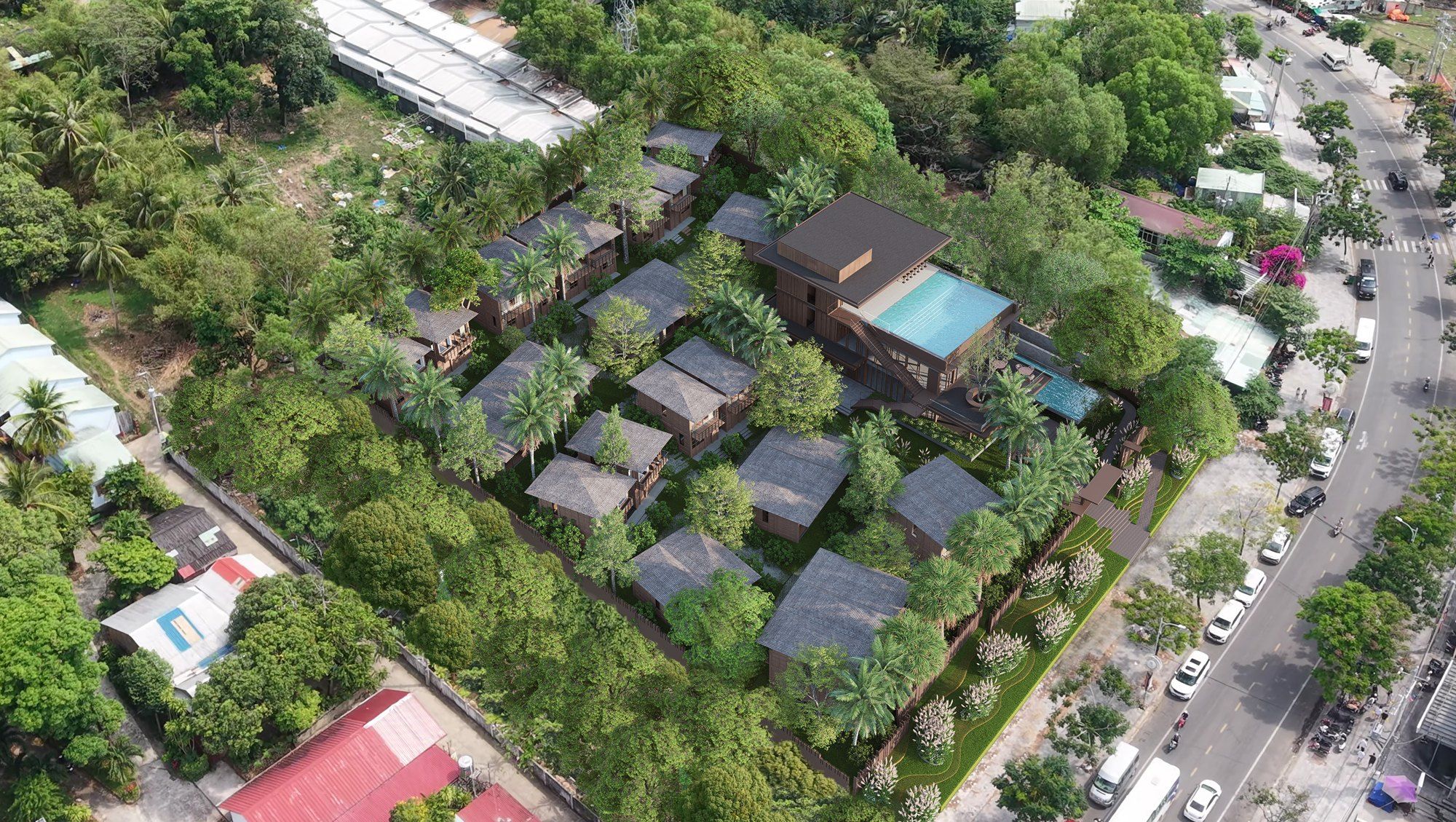 The bungalow site from above