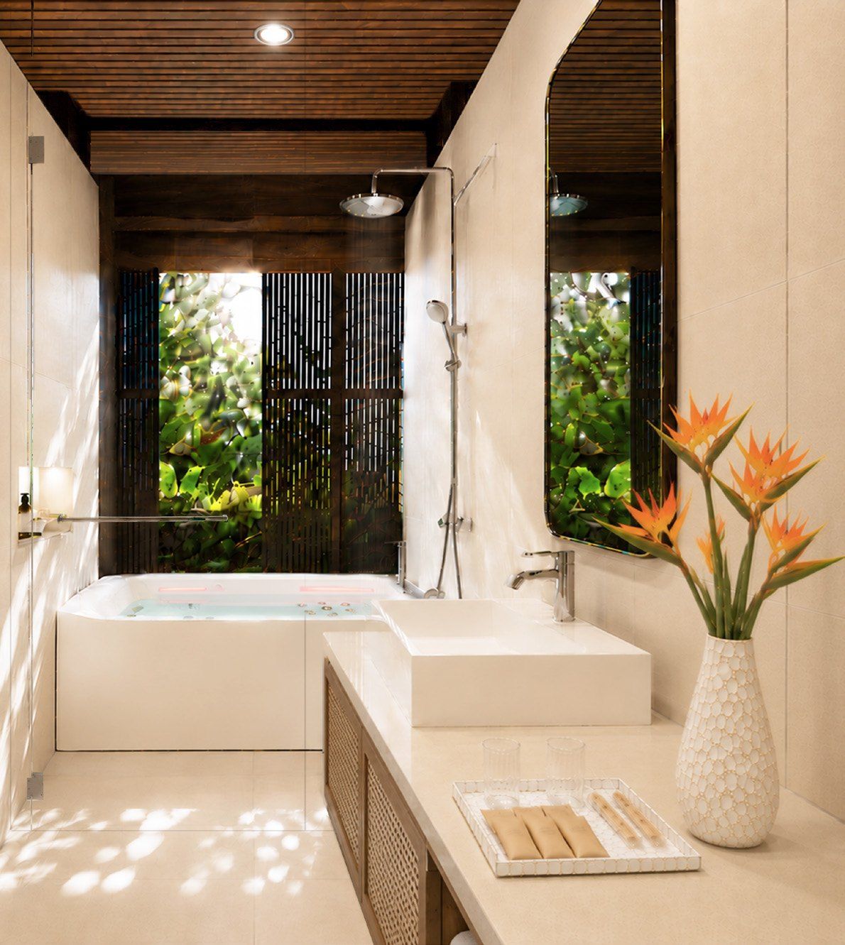 Bathtub facing the garden